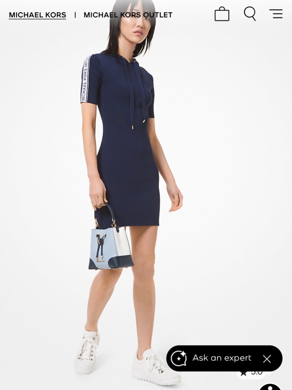 Michael Kors Navy Knit Logo-Trim Mini Dress